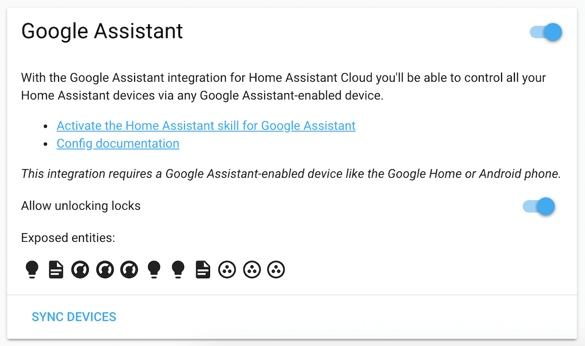 Screenshot of the Google Assistant card on the cloud panel.