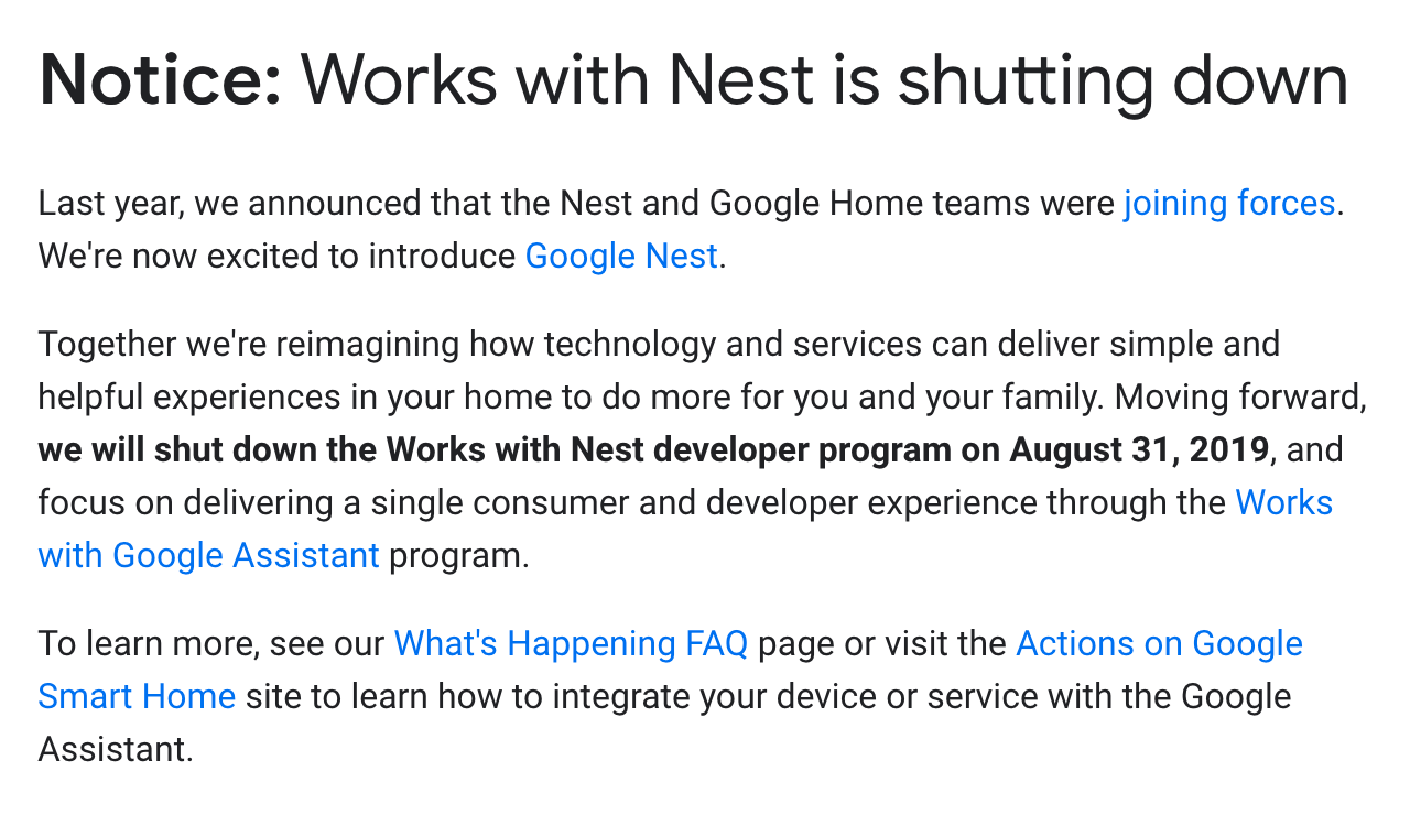 Screenshot of the Nest developer website.