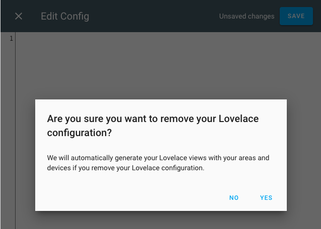 Screenshot of the remove Lovelace confirmation dialog