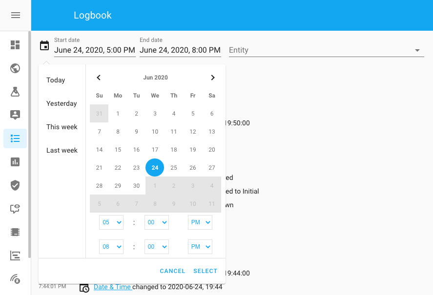Screenshot of the new date/time picker
