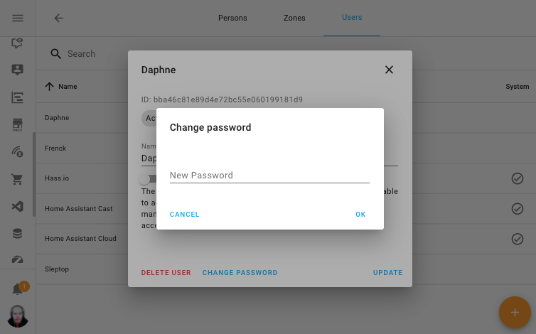 Screenshot of change a password of a user account.