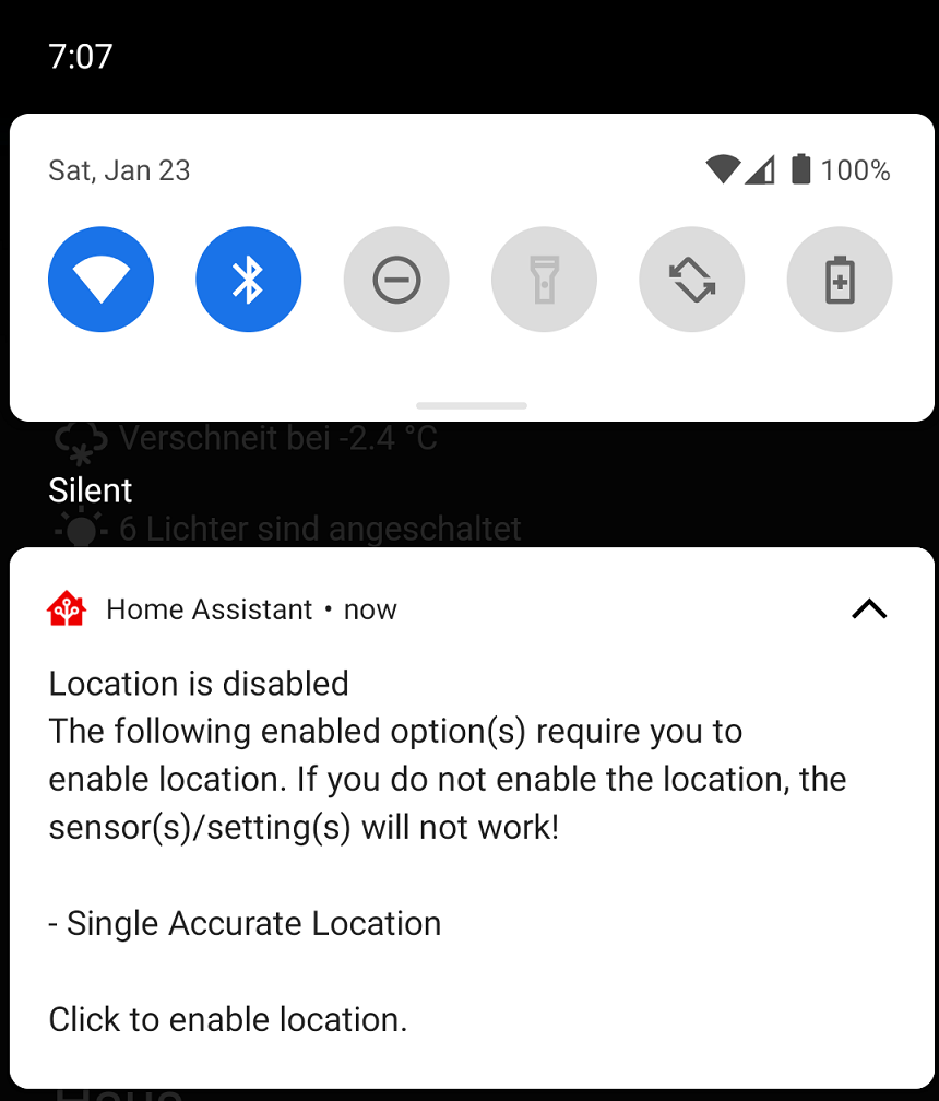 Captura de pantalla de la notificación de ubicación deshabilitada