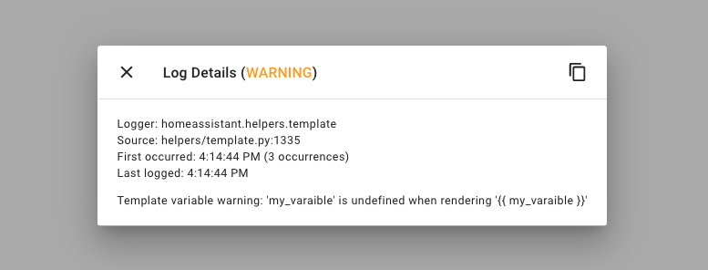Captura de pantalla del registro de advertencia de variable indefinida
