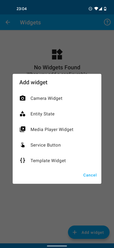 Screenshot of adding widgets