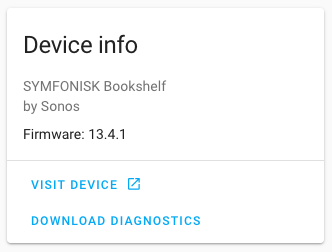 Screenshot showing the Download Diagnostics button on a Sonos device page
