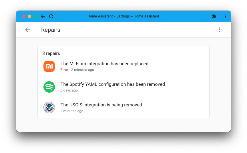 Screenshot showing the repairs dashboard, with some reported and repairable issues