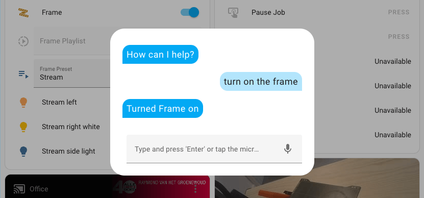 Screenshot of the conversation dialog in Home Assistant