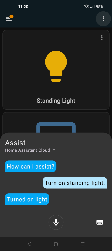 Captura de pantalla de la aplicación Assist in HA Companion