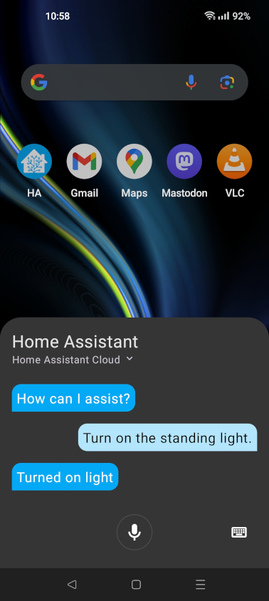 Screenshot of Assist activated on the home screen