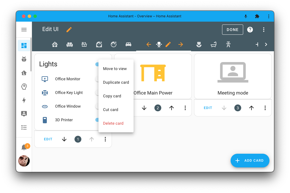 Screenshot showing the new cut and paste options available in the overflow menu of dashboards.