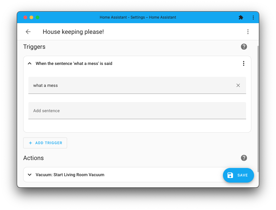 Screenshot of the new sentence trigger that can be used with automations.