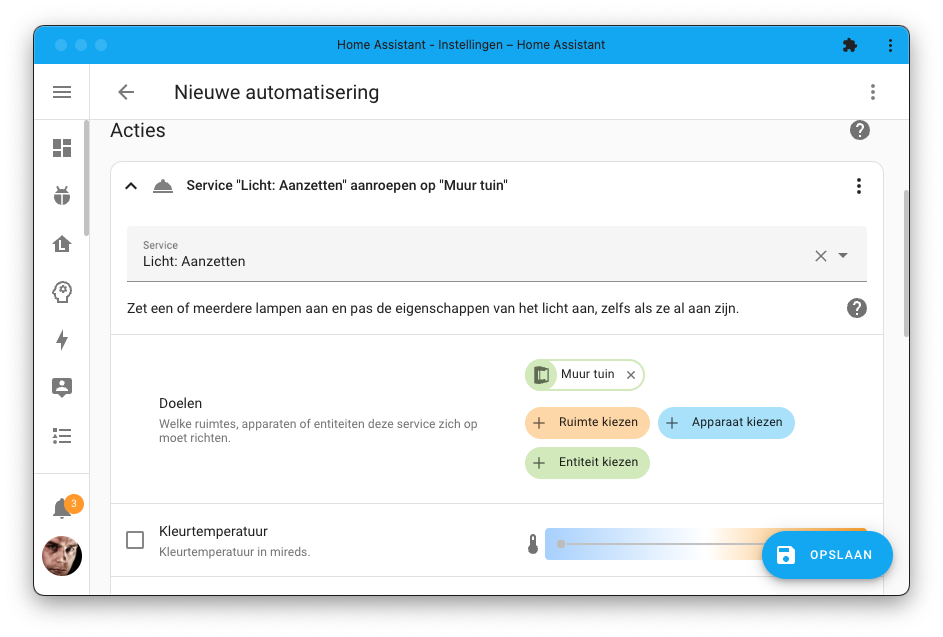 Screenshot showing the Home Assistant interface in the Dutch language, showcasing the translations for service calls.