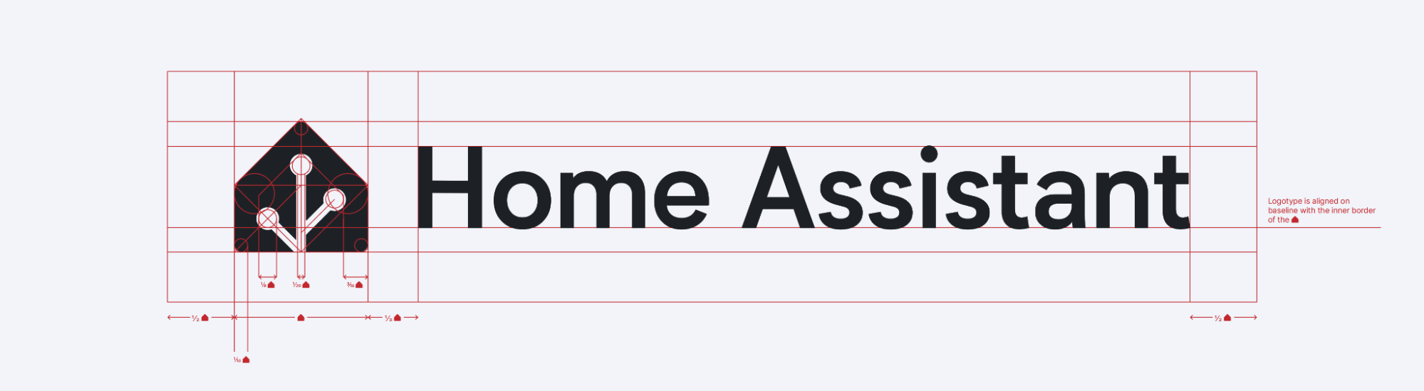 Afmetingen van verschillende delen van het Home Assistant-logo.