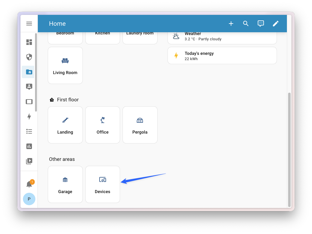 Screenshot showing the Devices page on the Home dashboard for unassigned devices.