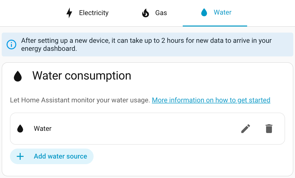 Screenshot of the new tabs in the Energy dashboard settings page.