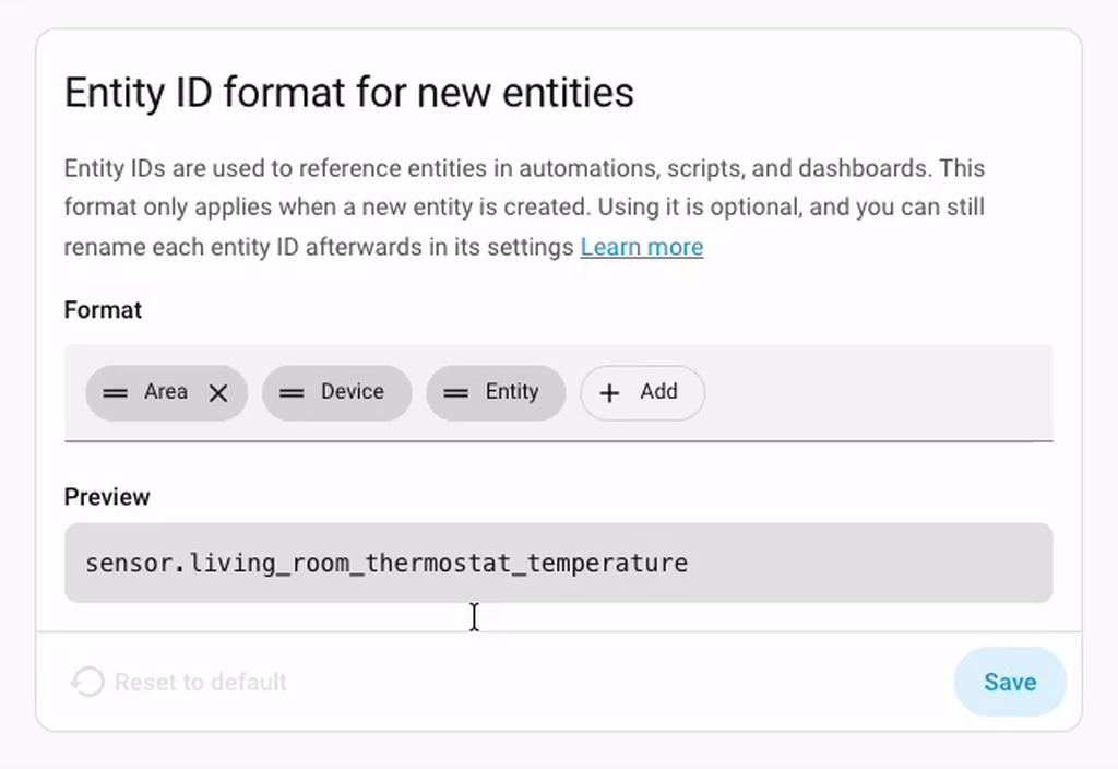 Screen recording showing how to rename an entity ID and change how it is ordered in the Home Assistant interface.
