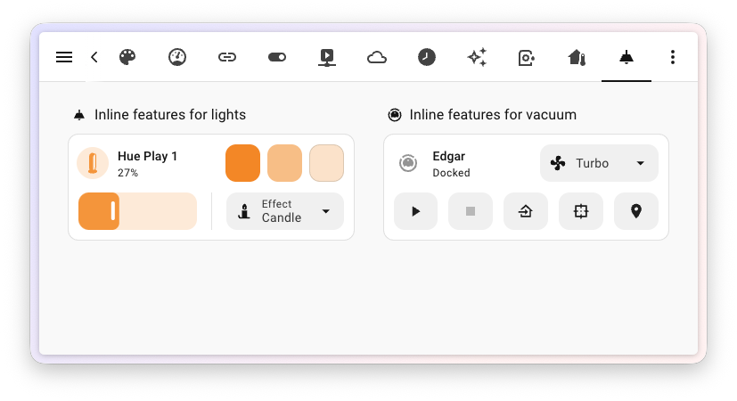 Screenshot of two tile cards with the feature position set to Inline, showing one feature next to the name and more features below it.