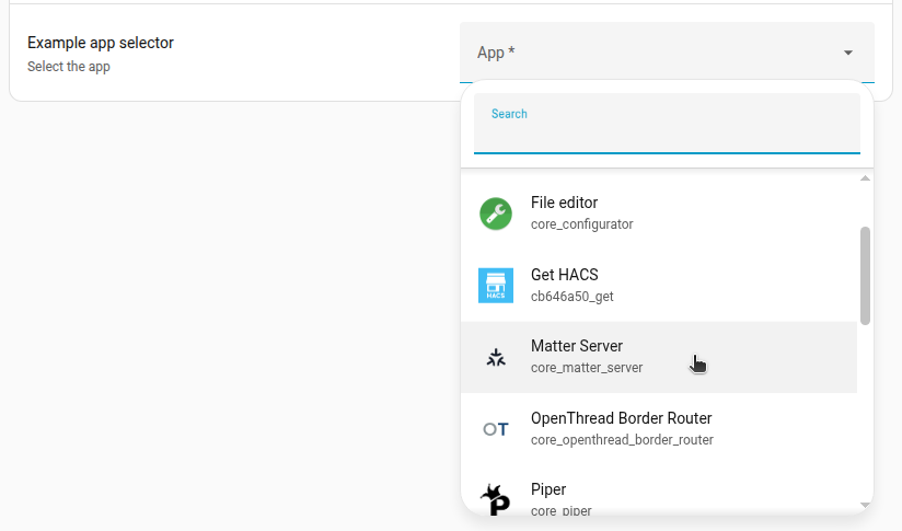 Screenshot of an app selector