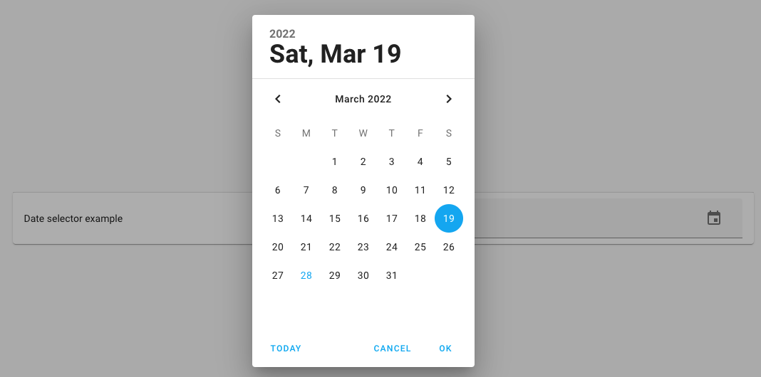 Screenshot of the Date selector