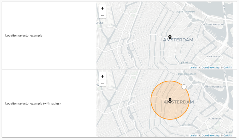 Screenshot of the Location selector