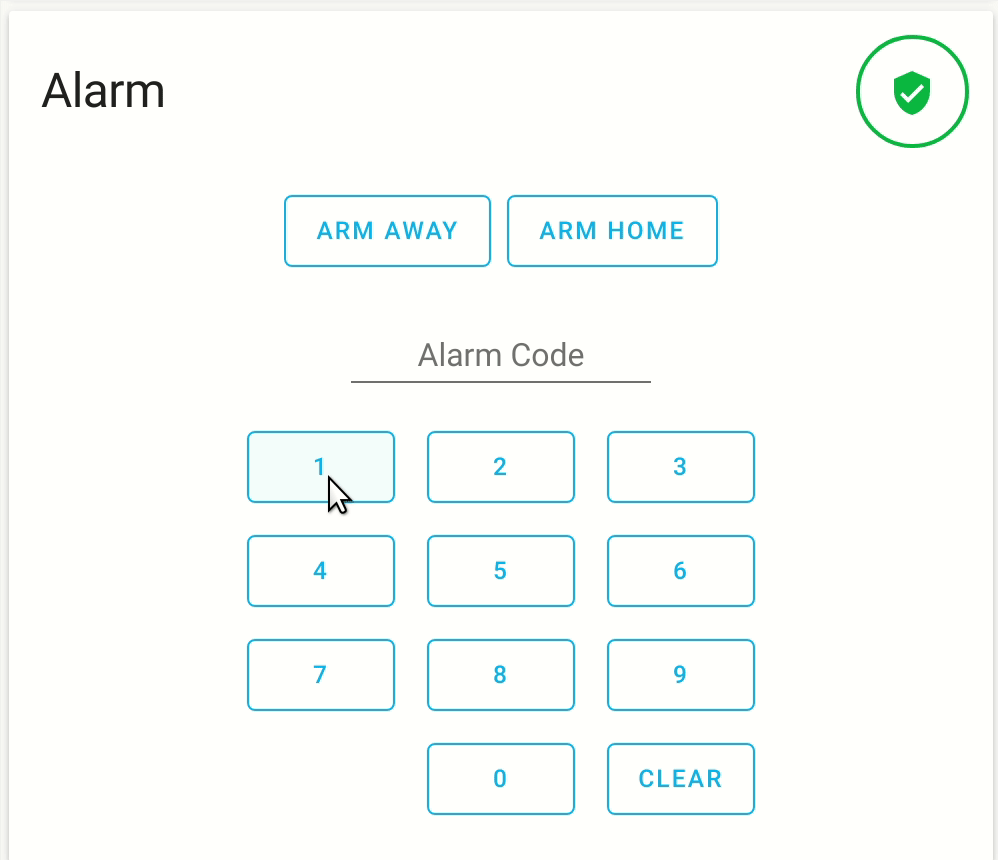 Screenshot of the alarm panel card