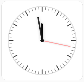 Screenshot of a medium sized, analog clock and minute ticks showing seconds