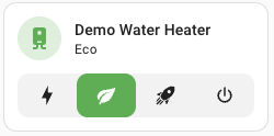 Screenshot of the tile card with the water heater operation modes feature