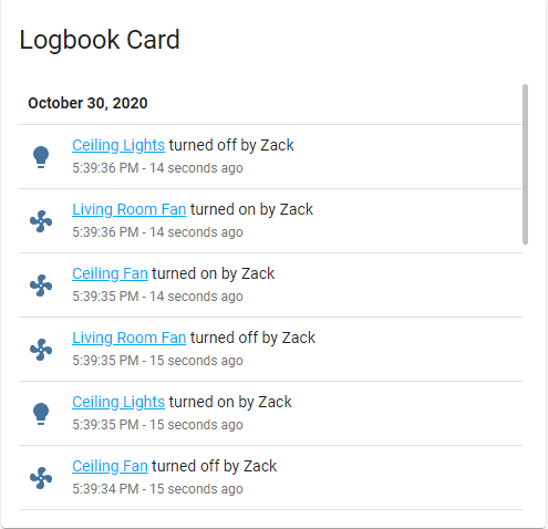 Screenshot of the logbook card