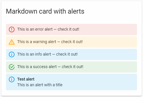 Screenshot of the ha-alert elements in a markdown card