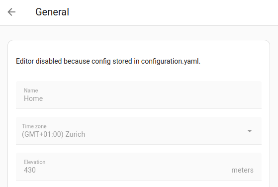 Setting fields are grayed out because the configuration settings stored in configuration.yaml file