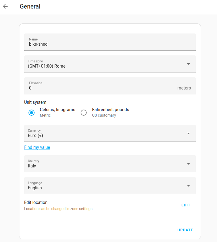 Screenshot showing General settings page