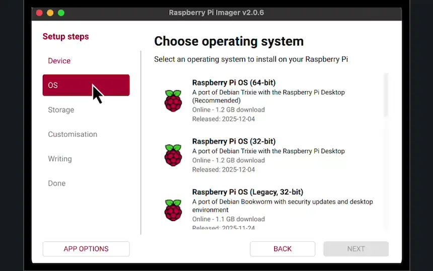 Choose the operating system type: Other specific-purpose OS