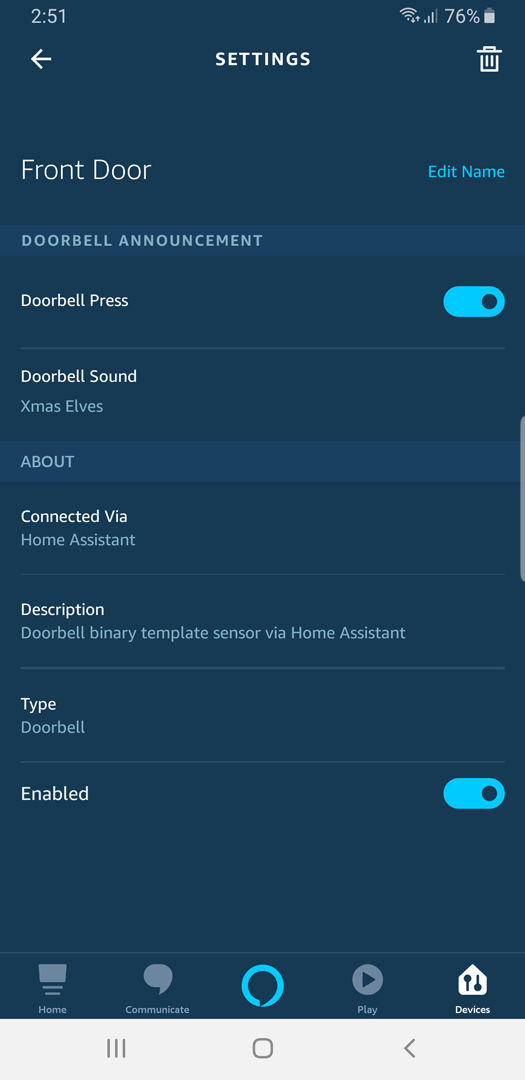 Screenshot: Alexa App Doorbell Notification