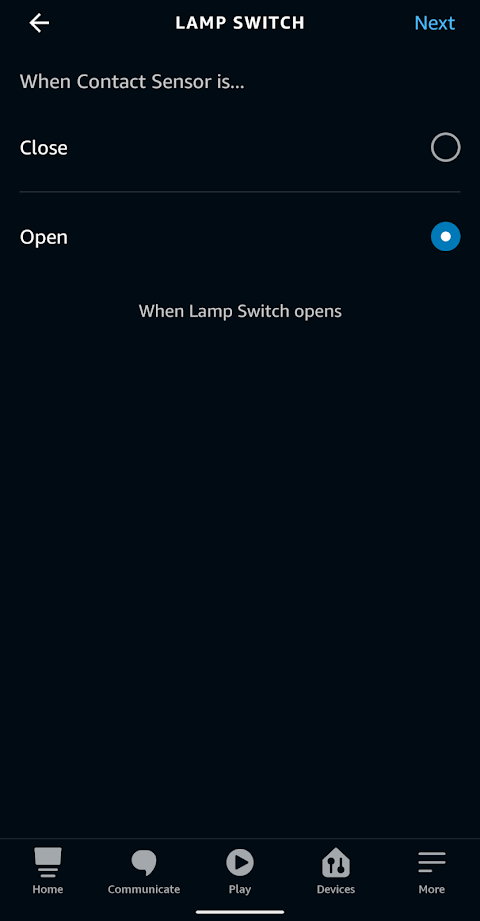 Screenshot: Alexa App Switch Routine Trigger