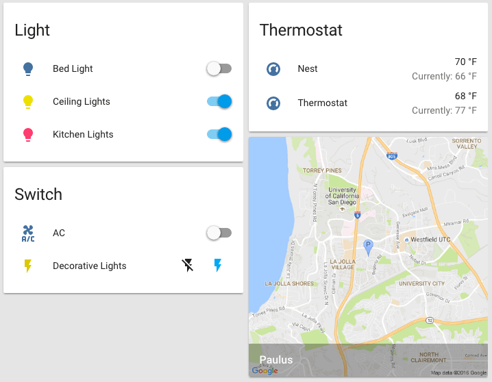 Screenshot showing Google Maps integration in Home Assistant front end.