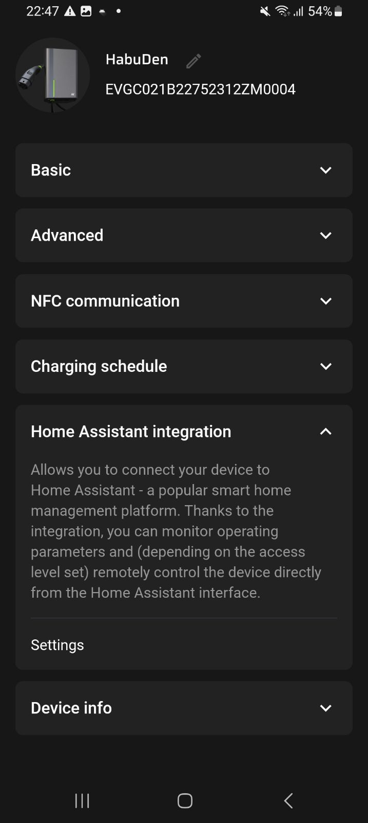 Advanced settings menu
