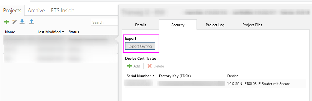 Export Keyring in ETS5
