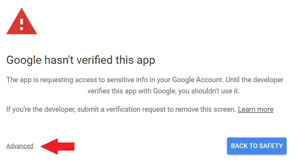 Screenshot OAuth warning