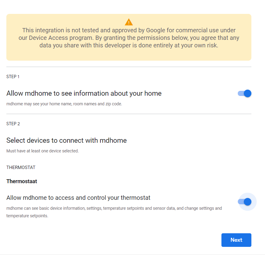 Screenshot of Nest permissions authorization
