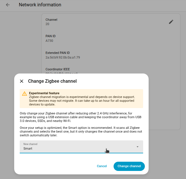 Changing the Zigbee channel
